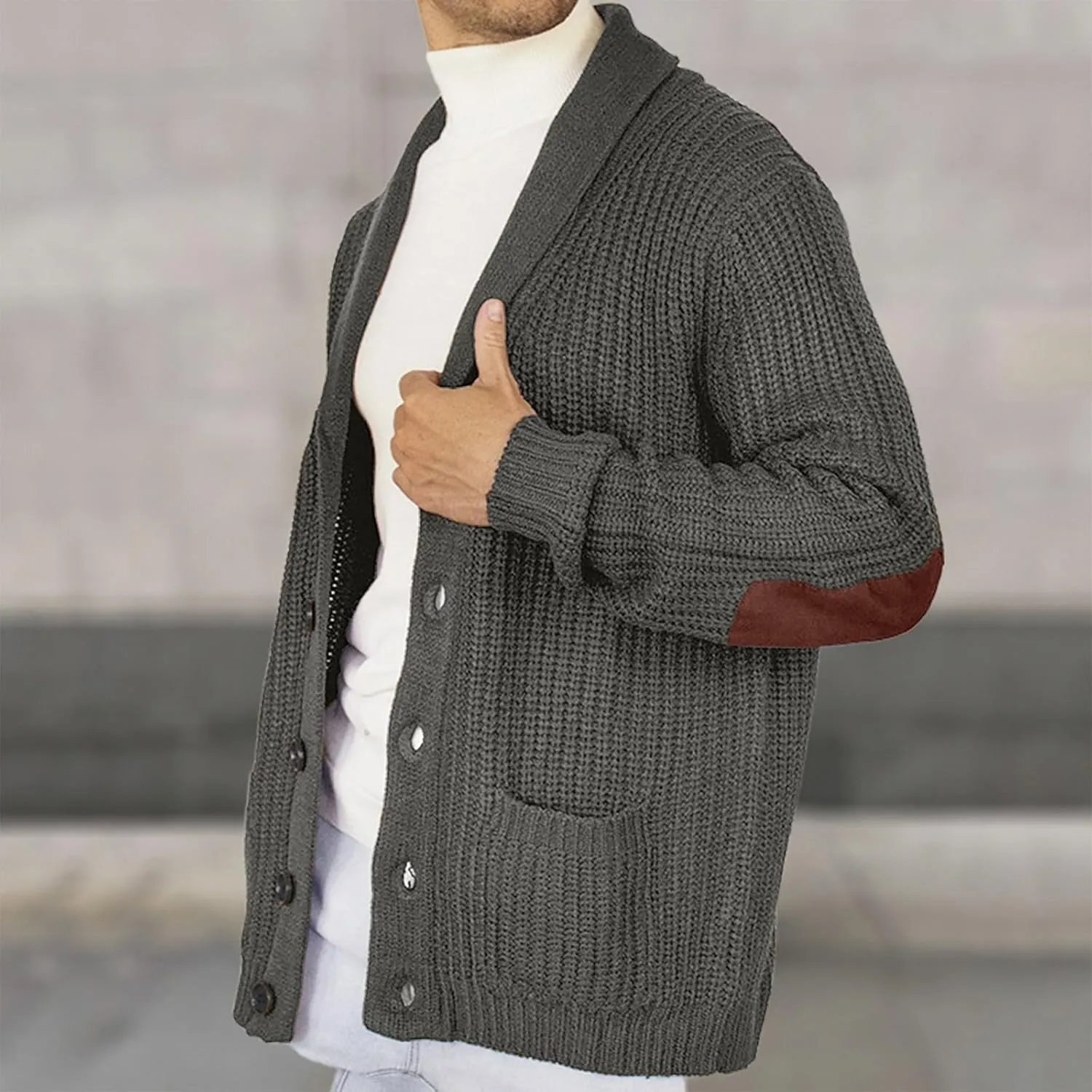 Mens Shawl Collar Cardigan Sweaters Warrm Thicken Rib Knitted Button Down Coats Open Front Knitwear Jackets Outwear