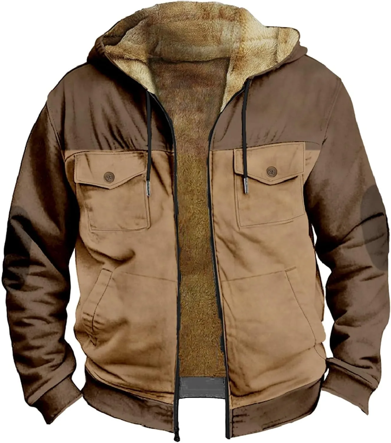 Mens Sherpa Lined Fleece Jacket Big and Tall Heavyweight Winter Warm Hooded Coat Plus Size Zipper Thick Tops Outwear