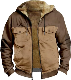 Mens Sherpa Lined Fleece Jacket Big and Tall Heavyweight Winter Warm Hooded Coat Plus Size Zipper Thick Tops Outwear