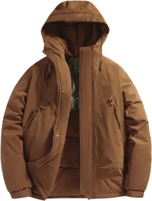 Men's Snow Camping Coat Outdoor Winter Thick Warm Jacket Casual Hooded Parka Outwear
