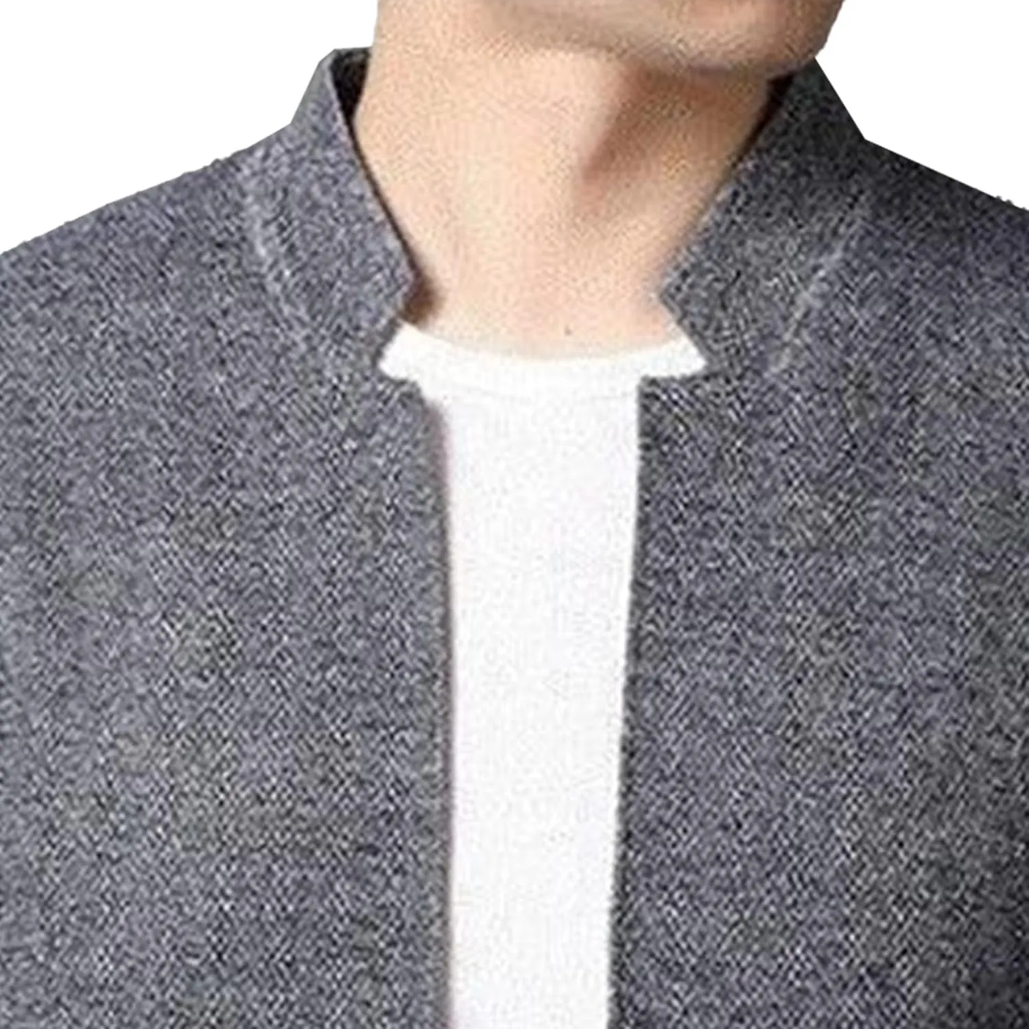 Men's Soft Knit Blazer Open Front Coat Lightweight Mandarin Collar Sweaters Button Down Blazers with Pockets