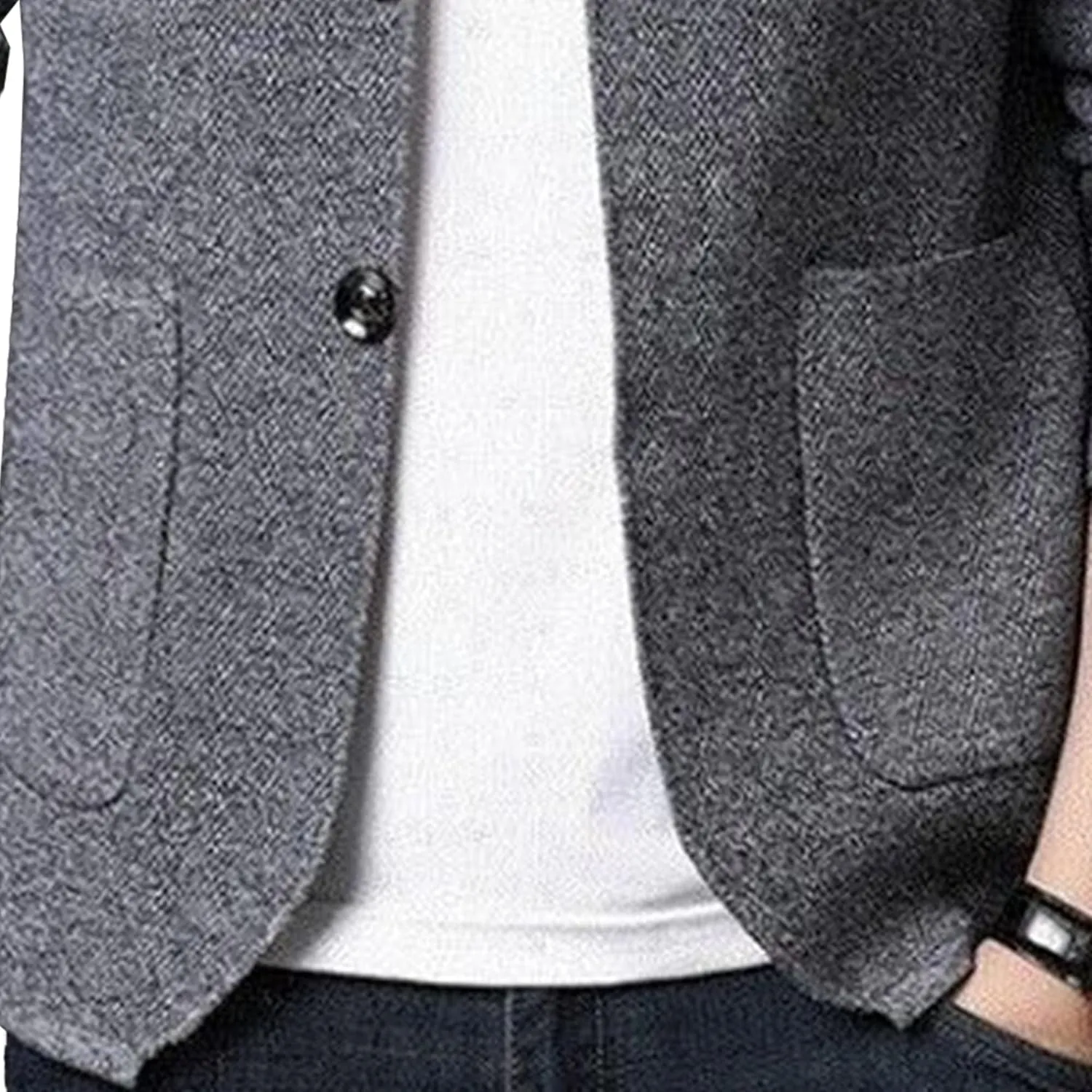 Men's Soft Knit Blazer Open Front Coat Lightweight Mandarin Collar Sweaters Button Down Blazers with Pockets