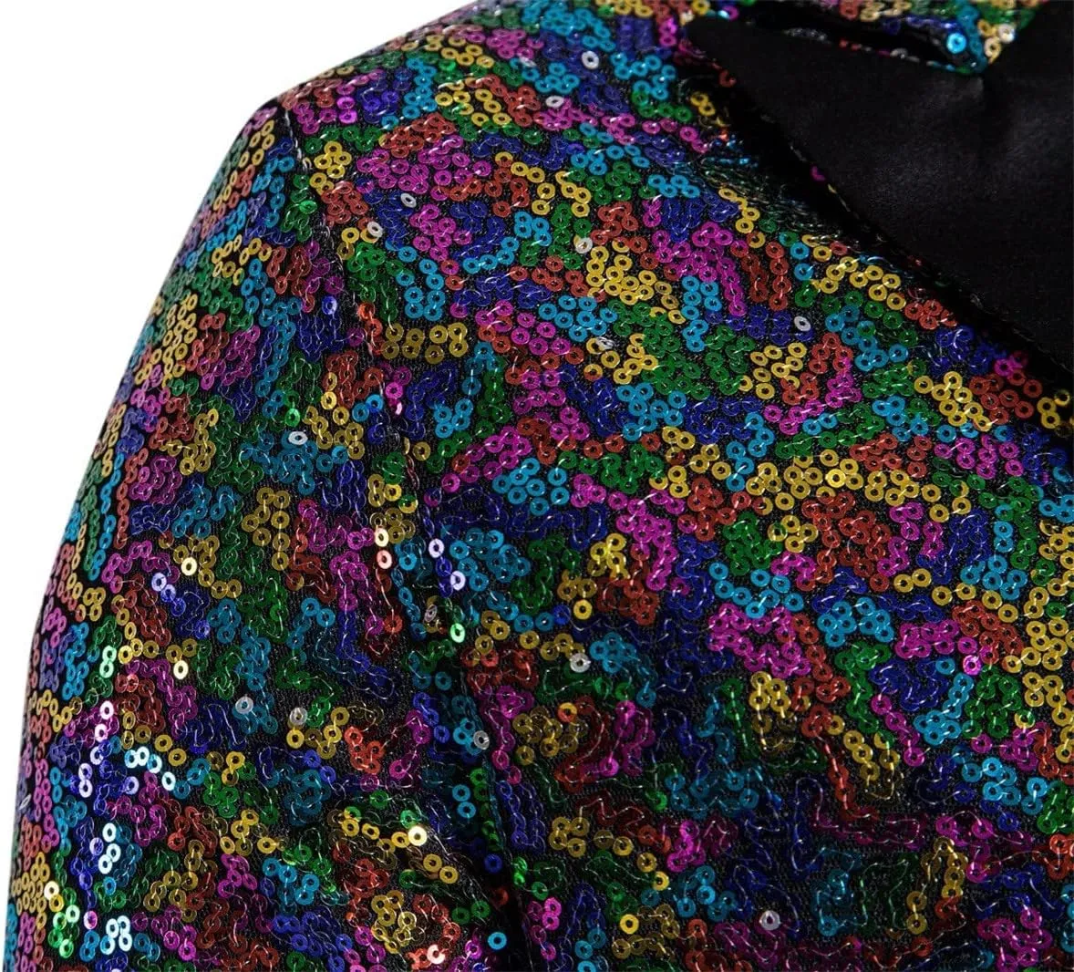 Mens Stylish Sequin Blazer Slim Fit One Button Sparkle Disco Prom Suit Jackets Lapel Party Dinner Tuxedo Sport Coat