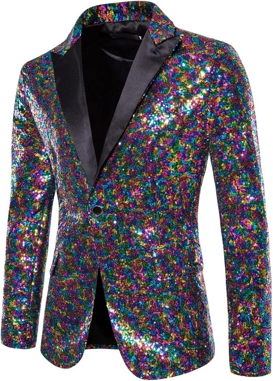 Mens Stylish Sequin Blazer Slim Fit One Button Sparkle Disco Prom Suit Jackets Lapel Party Dinner Tuxedo Sport Coat