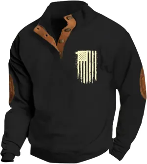 Men'S Sweatshirt God Bless The Usa American Flag Vintage Graphic Sweatshirts Stand Collar Patchwork Pullover