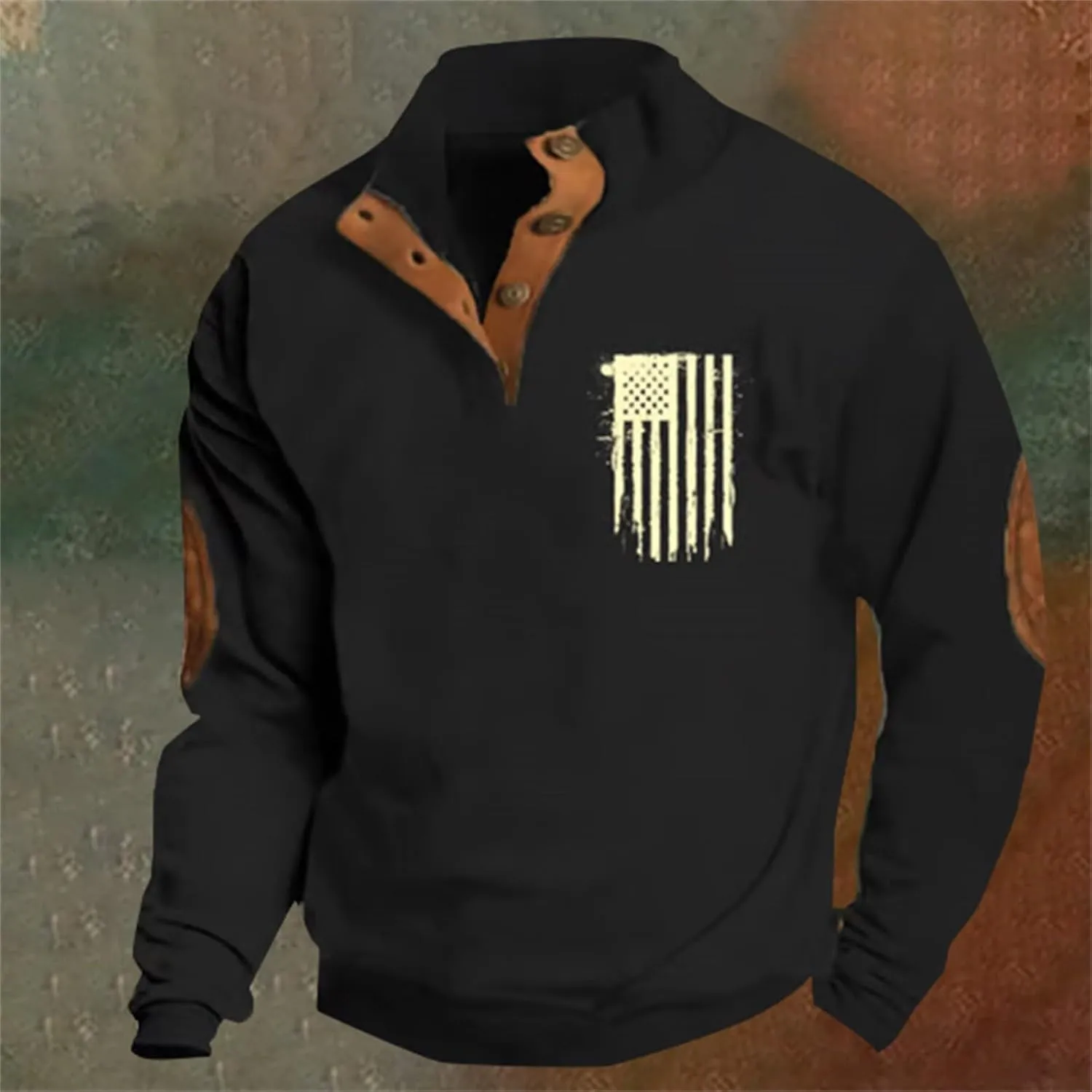 Men'S Sweatshirt God Bless The Usa American Flag Vintage Graphic Sweatshirts Stand Collar Patchwork Pullover