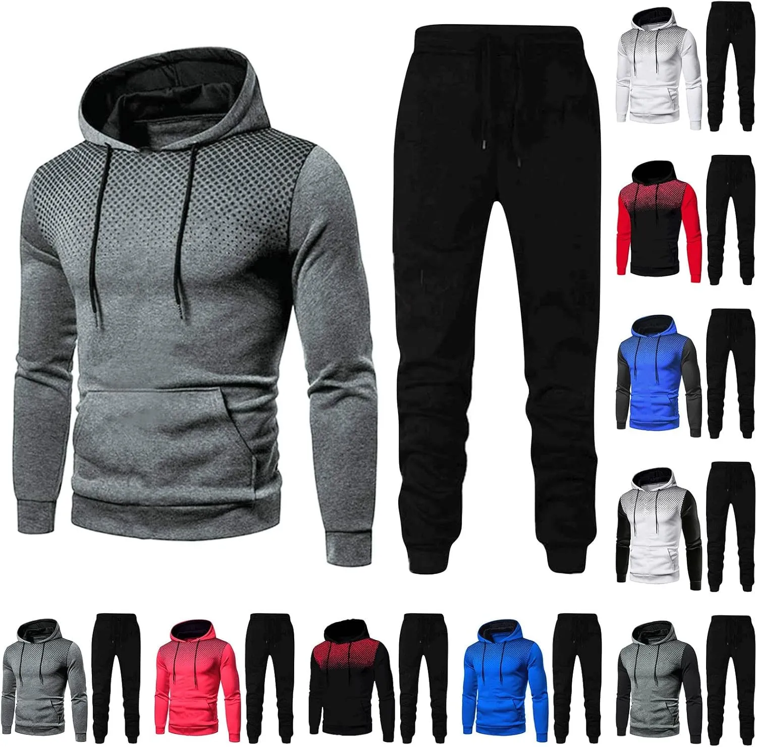 Men's Sweatsuits Track Suits Mens Full-Zip Sweatshirts Jogger Sweatpants Warm Sports Suit Gym Training Wear