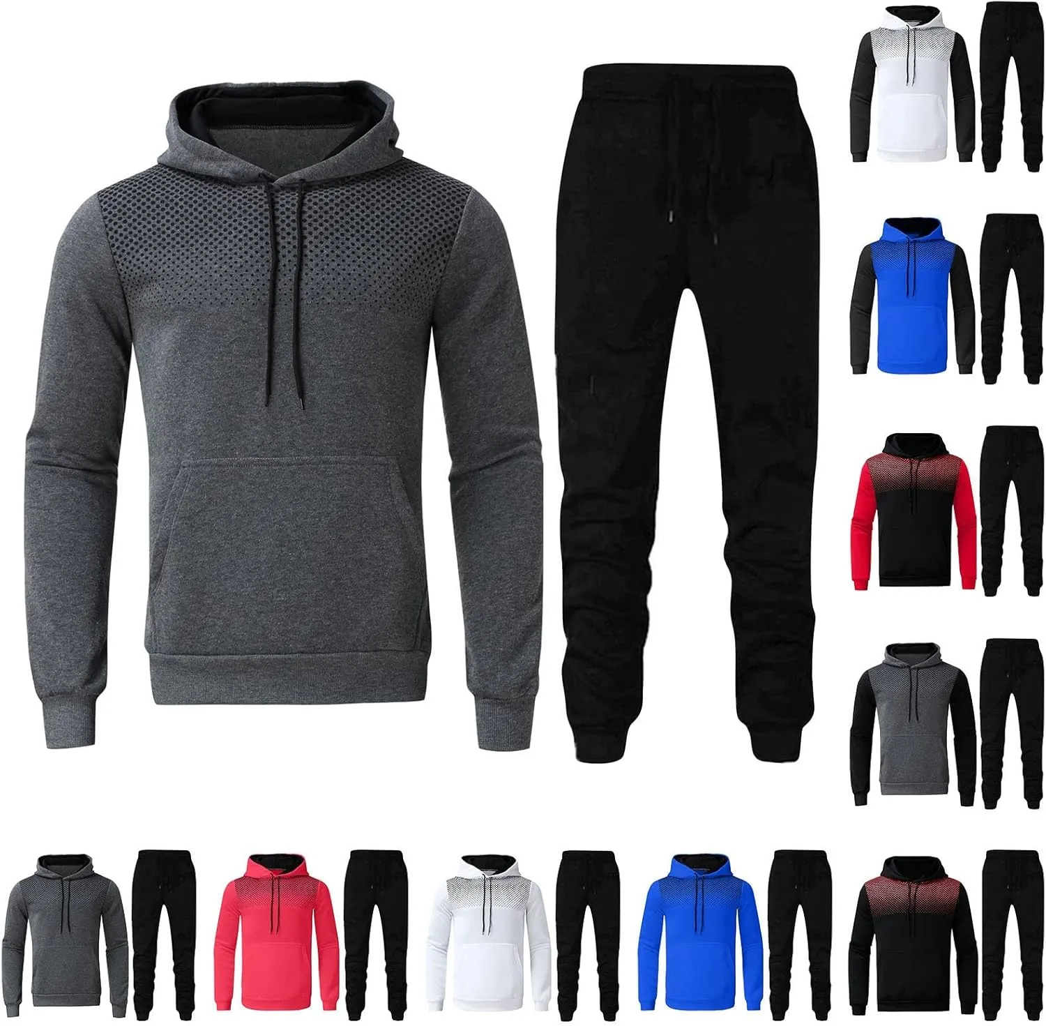 Men's Sweatsuits Track Suits Mens Full-Zip Sweatshirts Jogger Sweatpants Warm Sports Suit Gym Training Wear