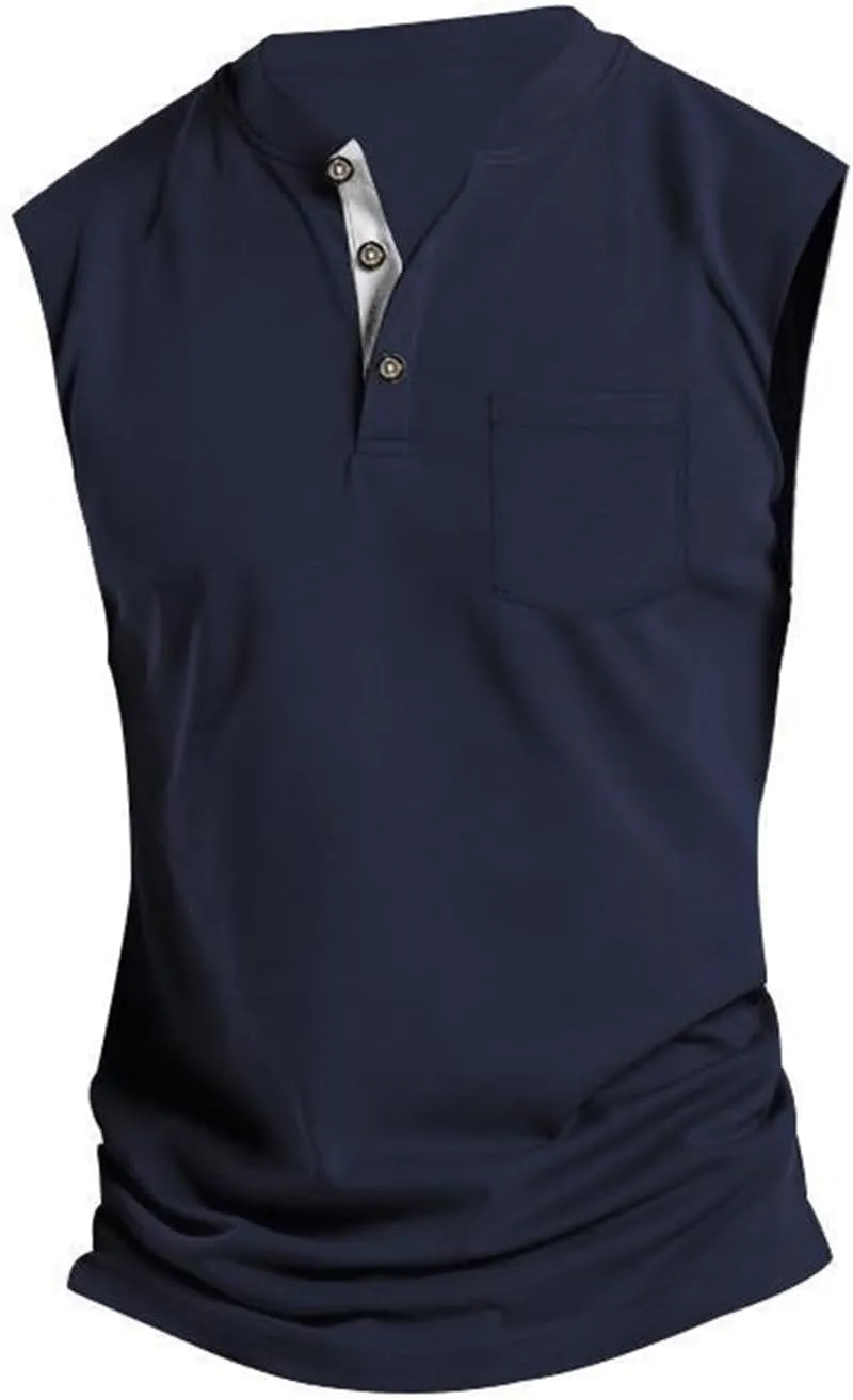 Mens Tank Tops Summer Fashion 3 Buttons Color Block Sleeveless Shirts Regular Fit Workout Gym Athletic T-Shirts