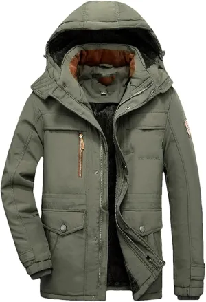 Men's Thicken Winter Coats Outdoor Warm Hooded Jacket Tactical Fleece Thermal Windbreaker
