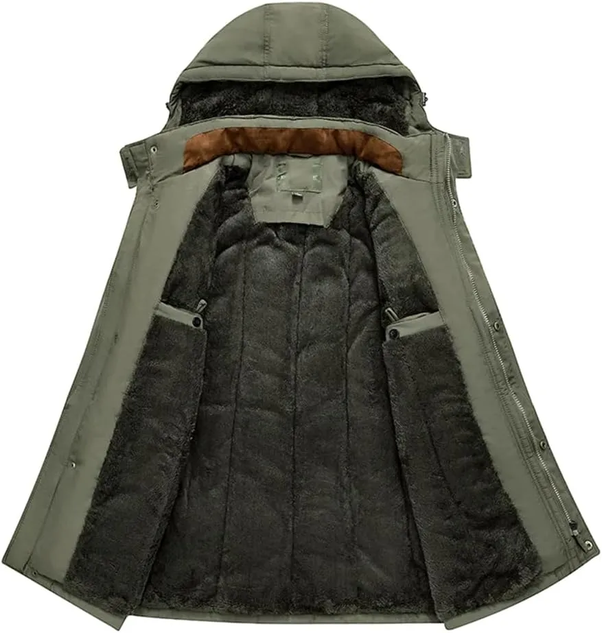 Men's Thicken Winter Coats Outdoor Warm Hooded Jacket Tactical Fleece Thermal Windbreaker
