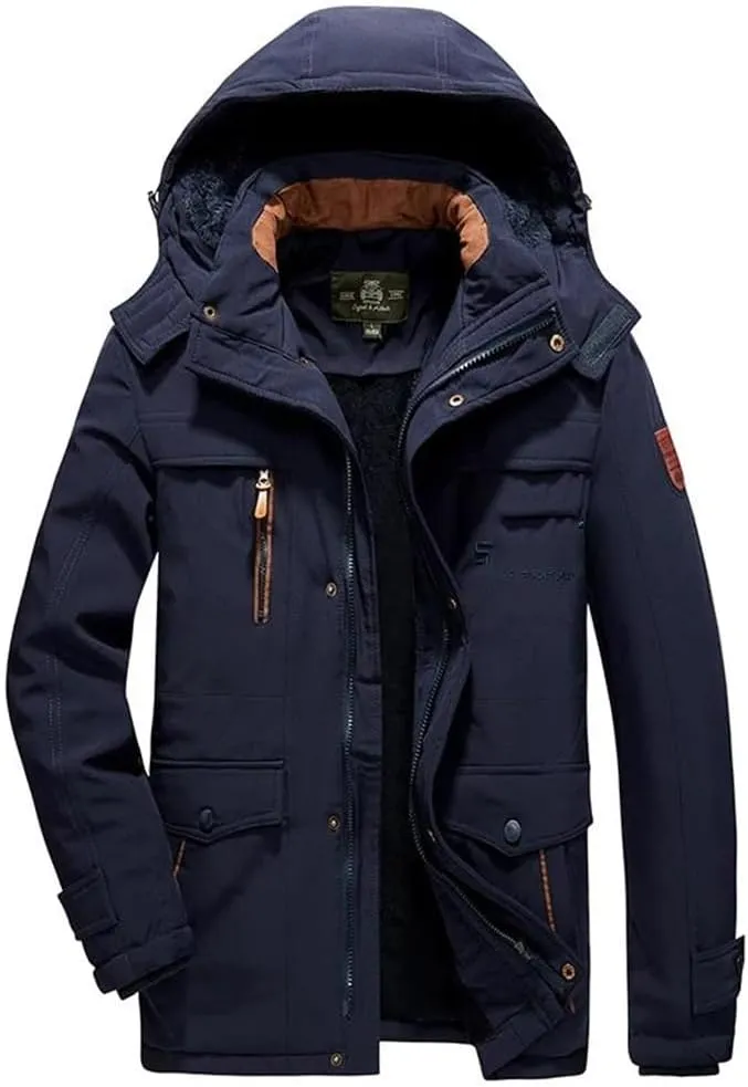 Men's Thicken Winter Coats Outdoor Warm Hooded Jacket Tactical Fleece Thermal Windbreaker
