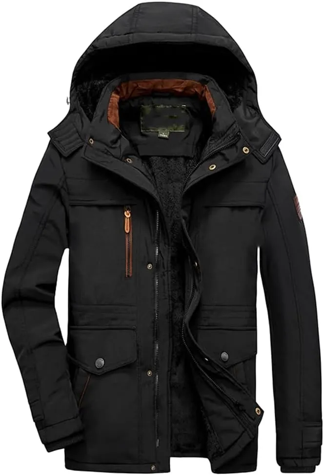Men's Thicken Winter Coats Outdoor Warm Hooded Jacket Tactical Fleece Thermal Windbreaker