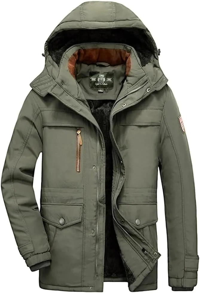 Men's Thicken Winter Coats Outdoor Warm Hooded Jacket Tactical Fleece Thermal Windbreaker