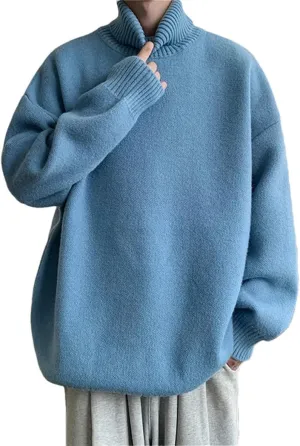 Men's Turtleneck Sweater Loose Casual Harajuku Korean Pullover Oversized Sweater Long Sleeve Thicken Warm Jumper
