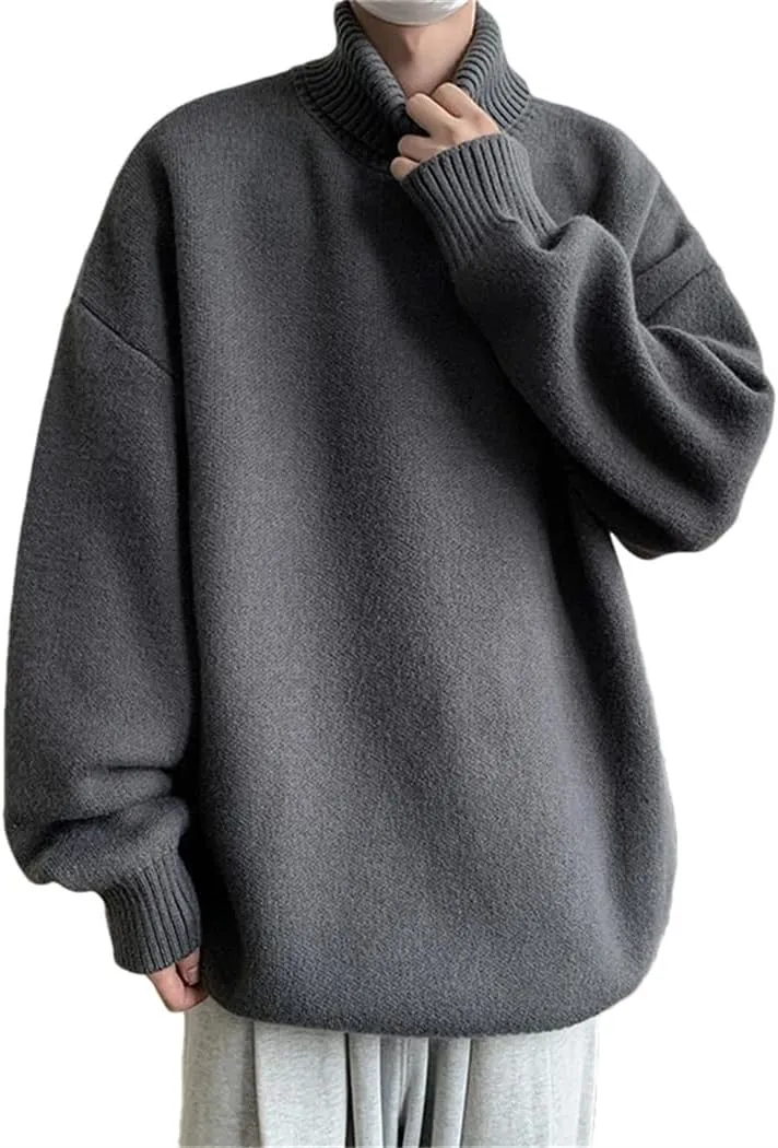 Men's Turtleneck Sweater Loose Casual Harajuku Korean Pullover Oversized Sweater Long Sleeve Thicken Warm Jumper