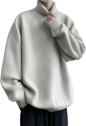 Men's Turtleneck Sweater Loose Casual Harajuku Korean Pullover Oversized Sweater Long Sleeve Thicken Warm Jumper