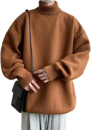 Men's Turtleneck Sweater Loose Casual Harajuku Korean Pullover Oversized Sweater Long Sleeve Thicken Warm Jumper