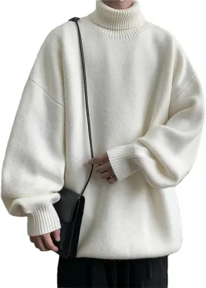 Men's Turtleneck Sweater Loose Casual Harajuku Korean Pullover Oversized Sweater Long Sleeve Thicken Warm Jumper