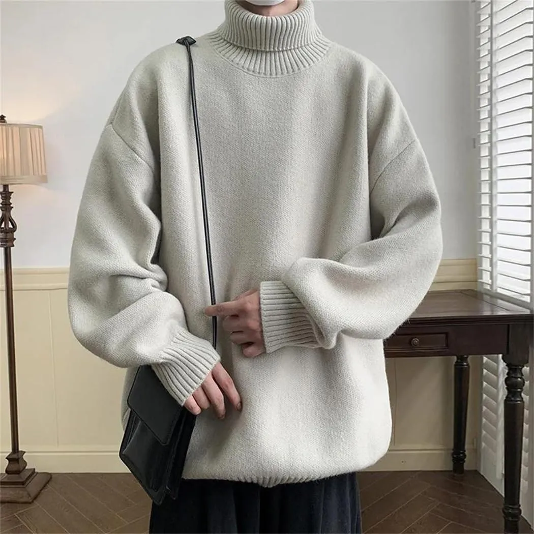Men's Turtleneck Sweater Loose Casual Harajuku Korean Pullover Oversized Sweater Long Sleeve Thicken Warm Jumper