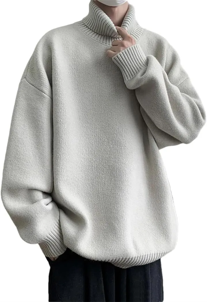Men's Turtleneck Sweater Loose Casual Harajuku Korean Pullover Oversized Sweater Long Sleeve Thicken Warm Jumper