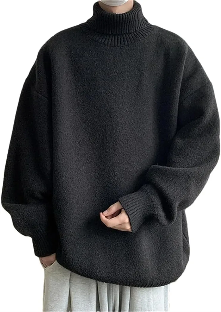Men's Turtleneck Sweater Loose Casual Harajuku Korean Pullover Oversized Sweater Long Sleeve Thicken Warm Jumper