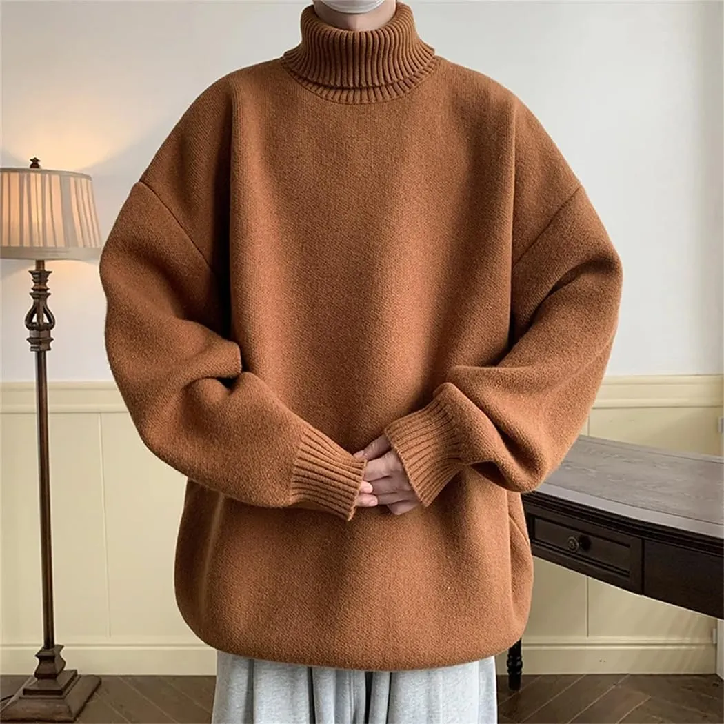 Men's Turtleneck Sweater Loose Casual Harajuku Korean Pullover Oversized Sweater Long Sleeve Thicken Warm Jumper