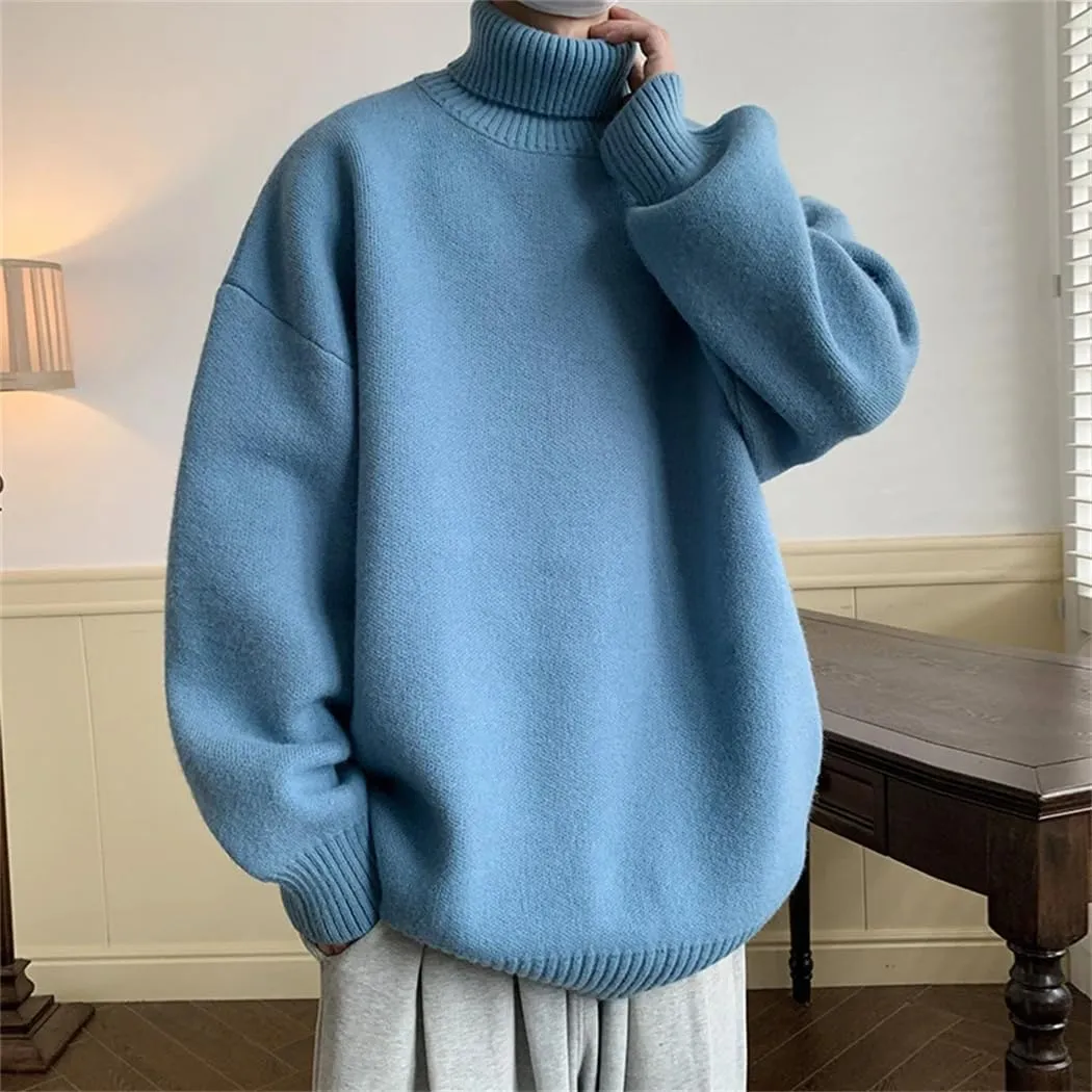 Men's Turtleneck Sweater Loose Casual Harajuku Korean Pullover Oversized Sweater Long Sleeve Thicken Warm Jumper