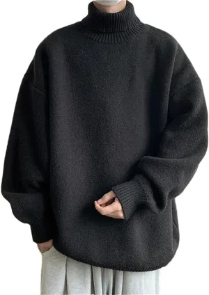 Men's Turtleneck Sweater Loose Casual Harajuku Korean Pullover Oversized Sweater Long Sleeve Thicken Warm Jumper