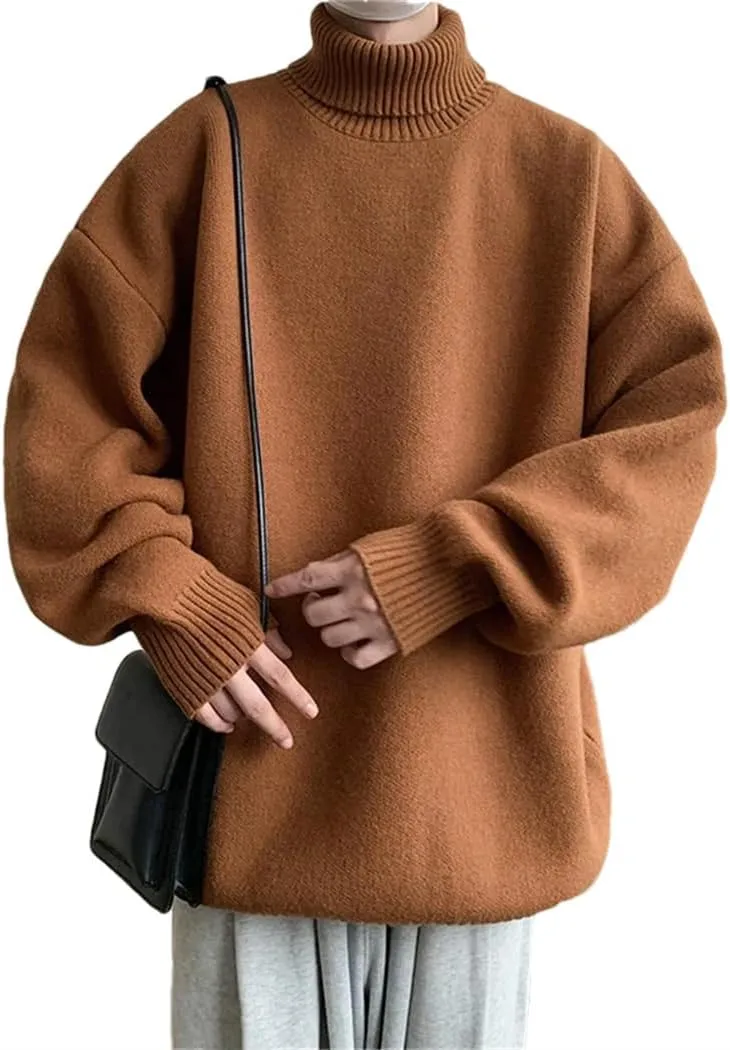 Men's Turtleneck Sweater Loose Casual Harajuku Korean Pullover Oversized Sweater Long Sleeve Thicken Warm Jumper