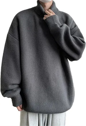 Men's Turtleneck Sweater Loose Casual Harajuku Korean Pullover Oversized Sweater Long Sleeve Thicken Warm Jumper
