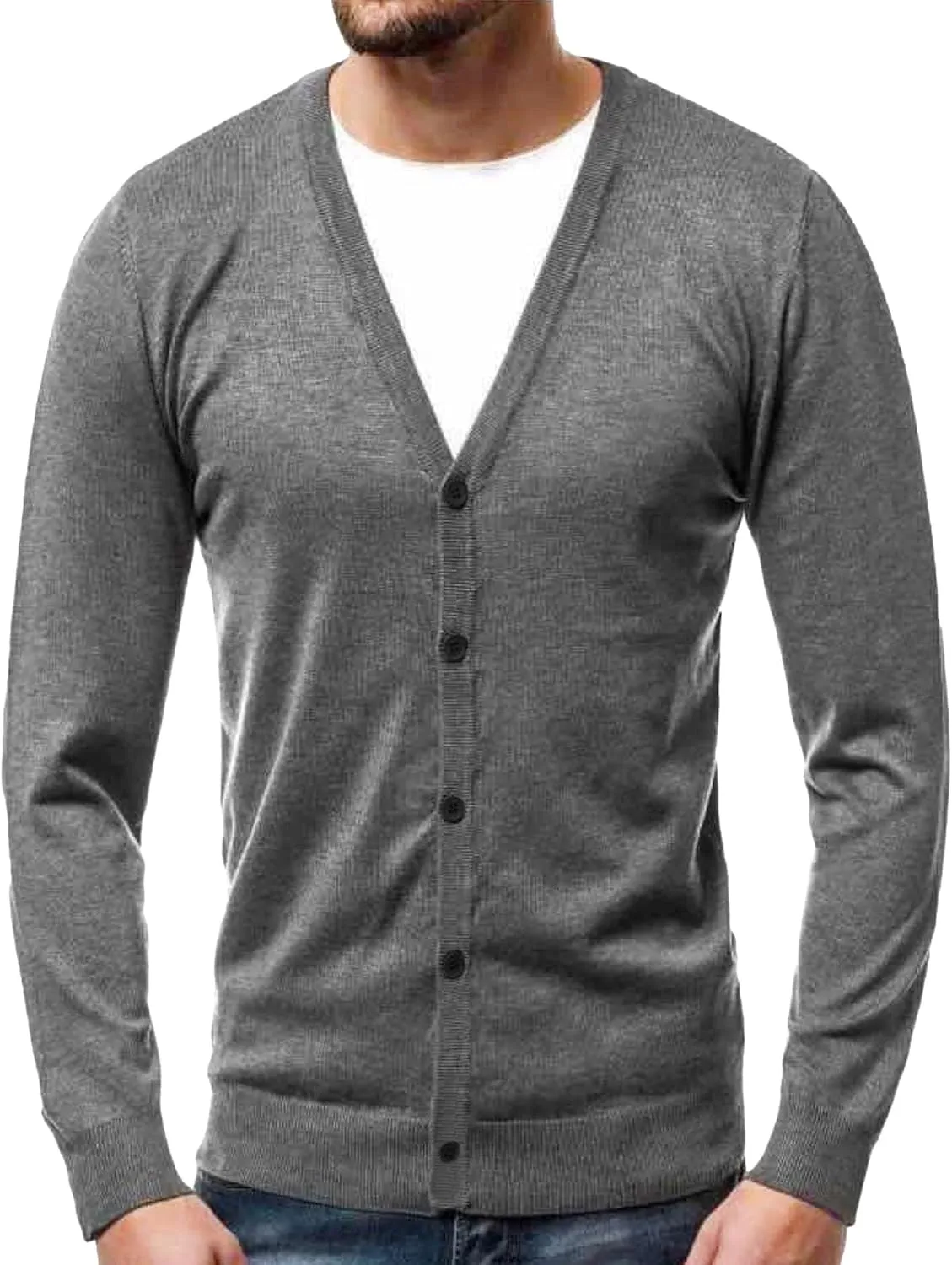 Men's V Neck Casual Lightweight Cardigan Soft Long Sleeve Sweaters Pocket Button Down Knitted Open Sweater