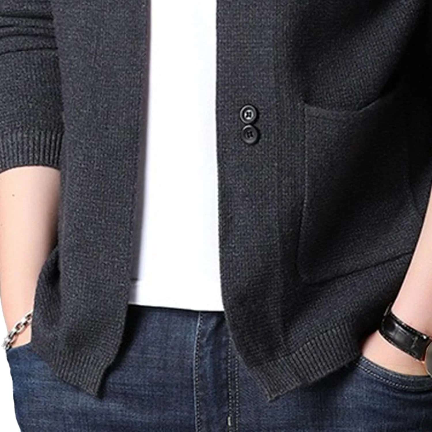 Men's V Neck Rib Knit Open Sweater Lightweight Button Down Knitted Cardigan Solid Slim Fit Knitwear Outerwear