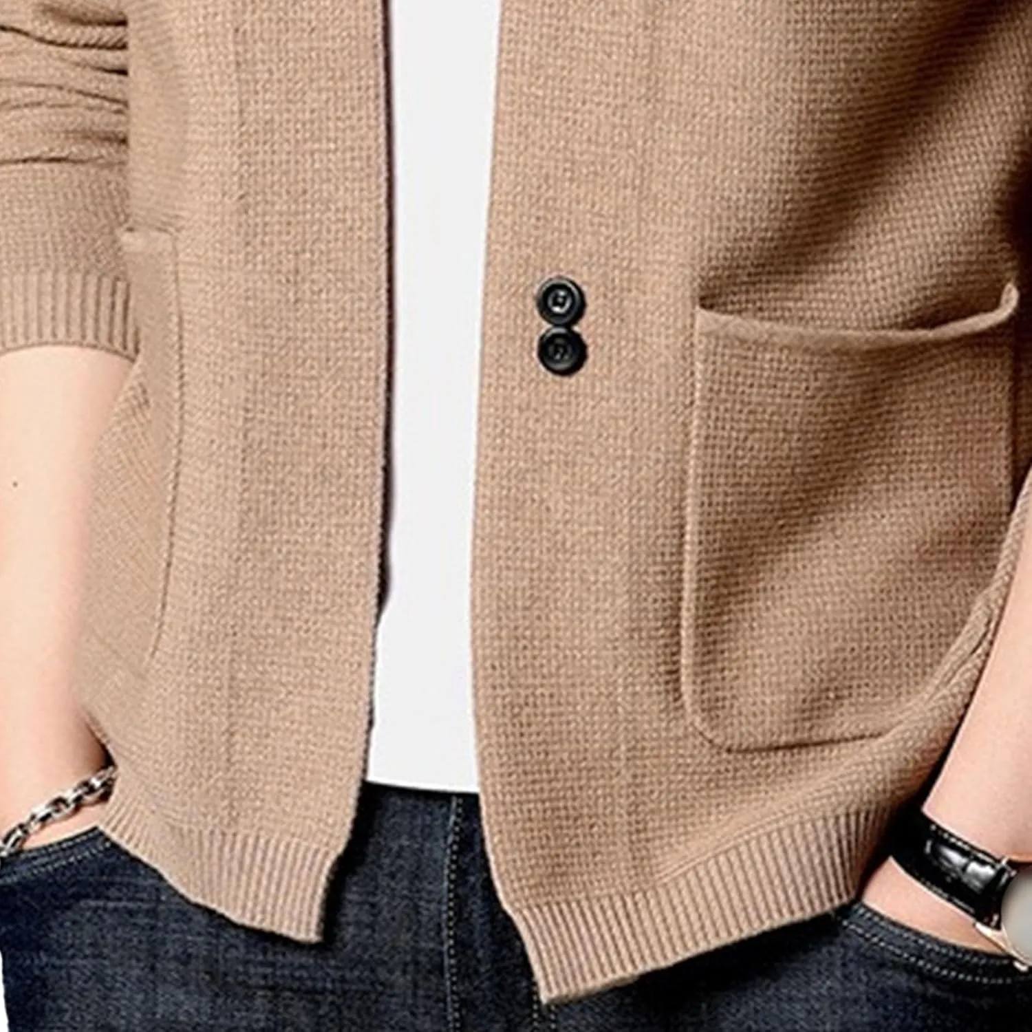 Men's V Neck Rib Knit Open Sweater Lightweight Button Down Knitted Cardigan Solid Slim Fit Knitwear Outerwear