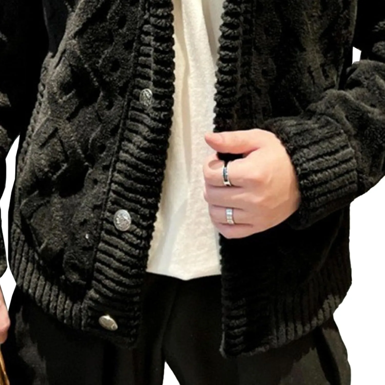 Men's Vintage Lapel Neck Cardigan Loose Fit Cable Knitted Jacket Button Down Knitwear with Pocket