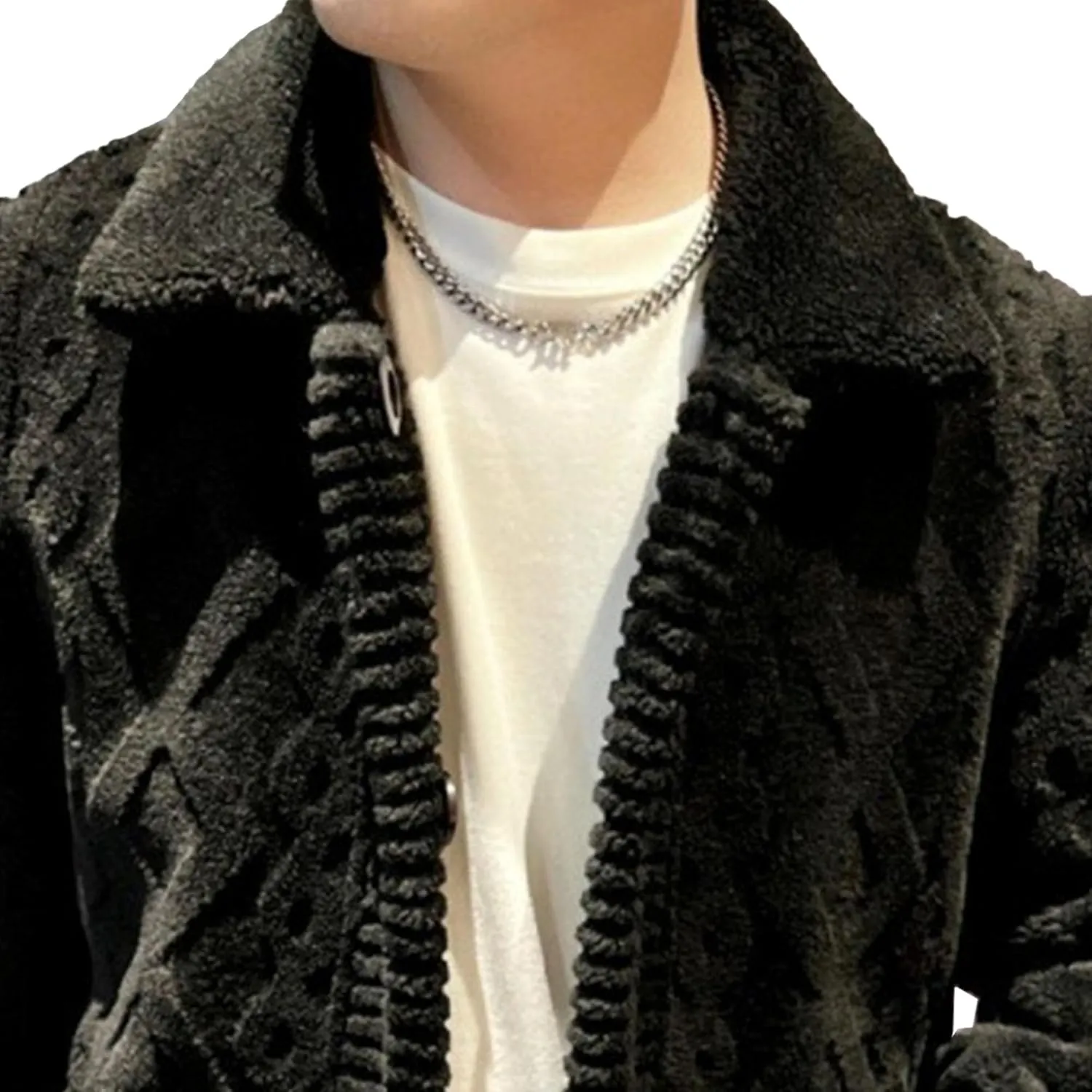 Men's Vintage Lapel Neck Cardigan Loose Fit Cable Knitted Jacket Button Down Knitwear with Pocket