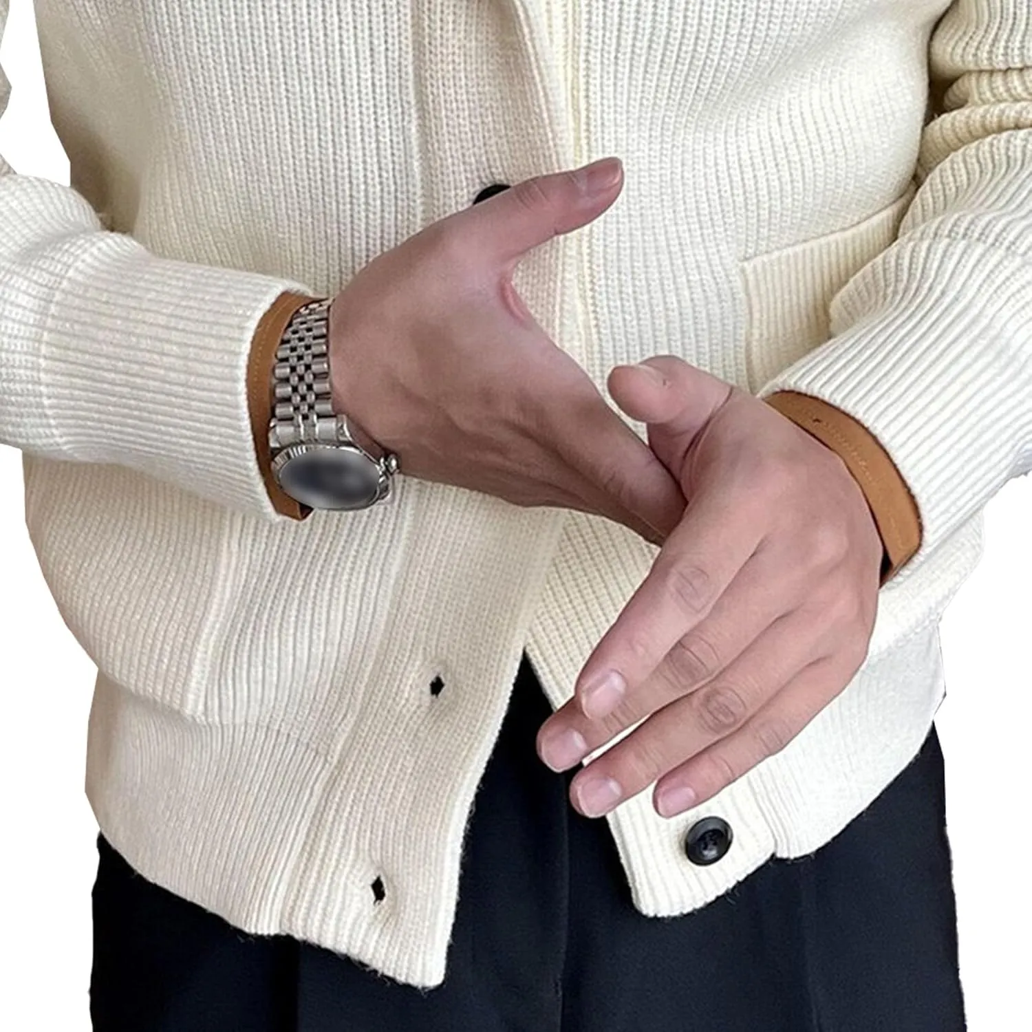 Men's Vintage Pocket Cable Knit Cardigan Thicken Warm Casual Open Sweaters V Neck Button Down Cardigans