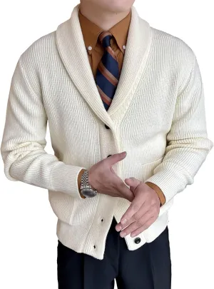 Men's Vintage Pocket Cable Knit Cardigan Thicken Warm Casual Open Sweaters V Neck Button Down Cardigans