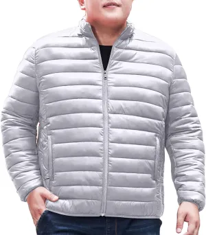Mens Winter Puffer Jacket Full Zip Quilted Warm Packable Down Coats Lightweight Plus Size Puffy Stand Collar Jackets