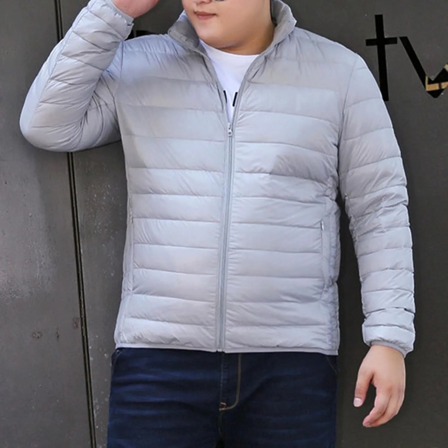 Mens Winter Puffer Jacket Full Zip Quilted Warm Packable Down Coats Lightweight Plus Size Puffy Stand Collar Jackets