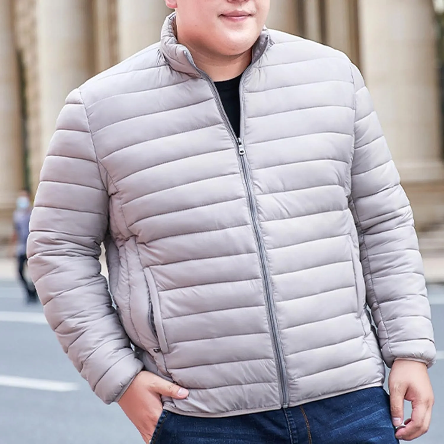 Mens Winter Puffer Jacket Full Zip Quilted Warm Packable Down Coats Lightweight Plus Size Puffy Stand Collar Jackets