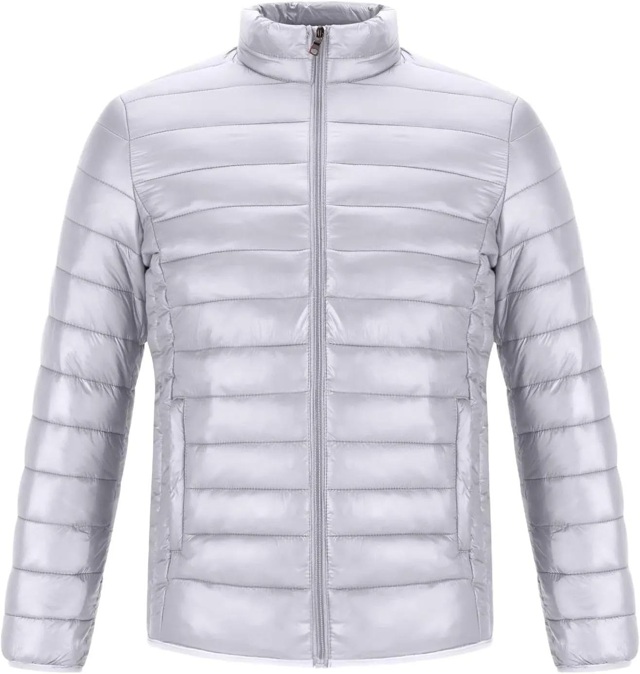 Mens Winter Puffer Jacket Full Zip Quilted Warm Packable Down Coats Lightweight Plus Size Puffy Stand Collar Jackets