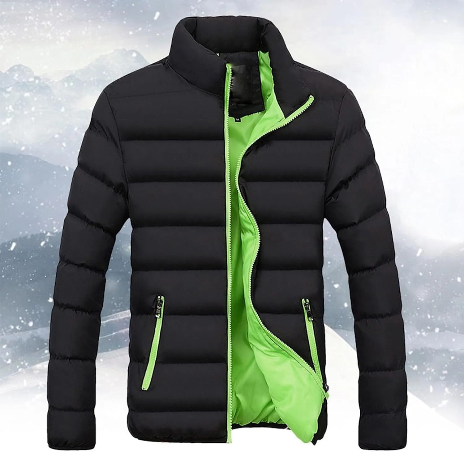 Mens Winter Puffer Jackets Lightweight Warm Down Coat Full Zip Jacket Quilted Insulated Outerwear Warm Puffy Jackets
