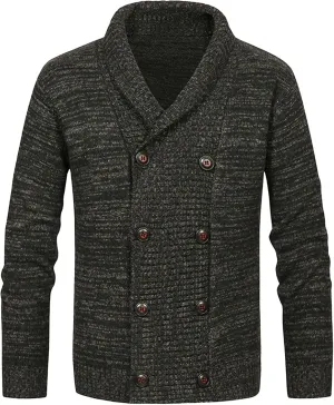Men'sDouble Breasted Cable Knit Sweater Button Down Shawl Collar Cardigans Chunky Comfortable Knit Cardigan