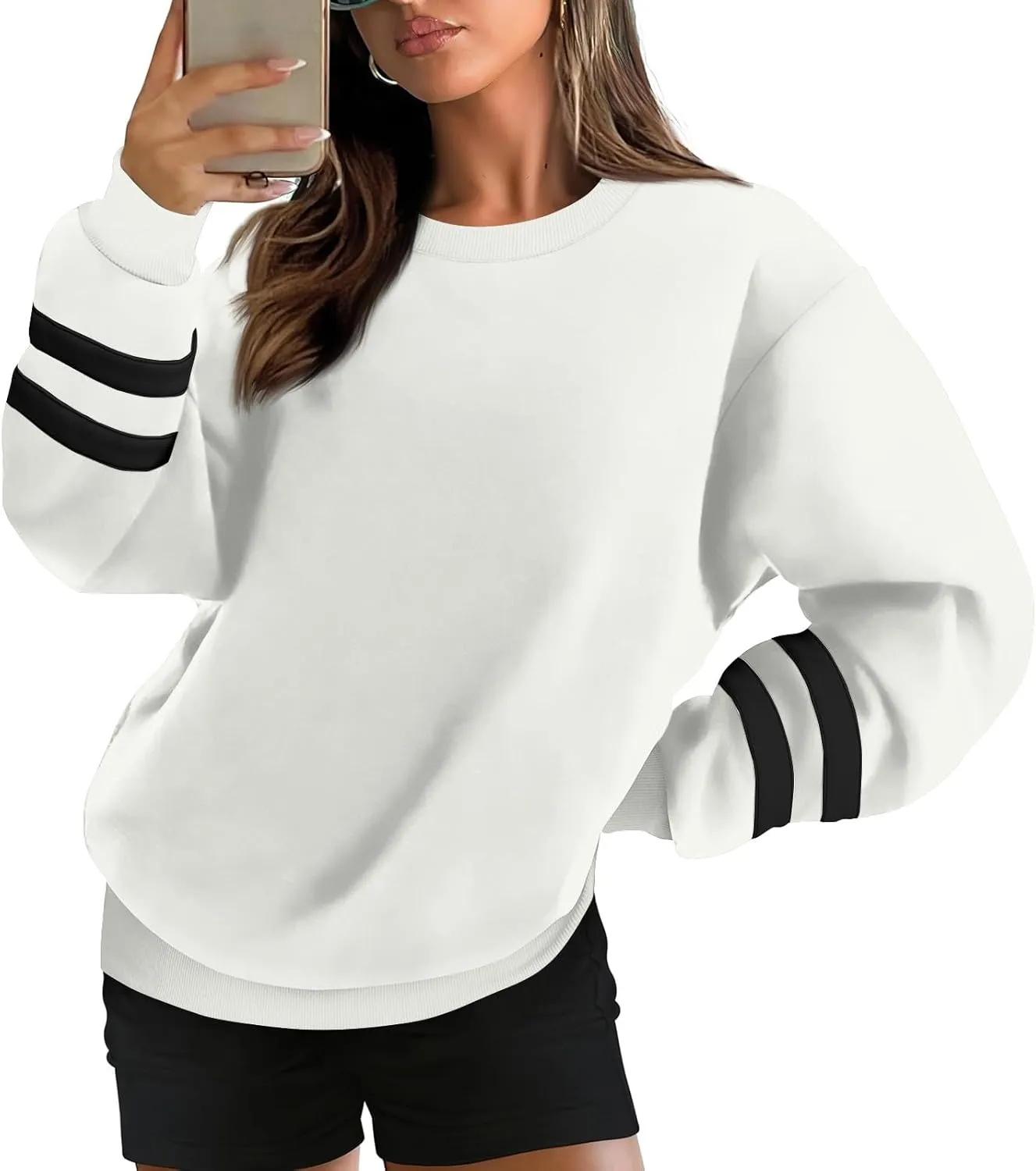 midelxp Womens Plus Size Sweatshirts Color Block Oversized Crewneck Sweatshirts Winter Warm Fleece Pullover Cute Fall Outfits