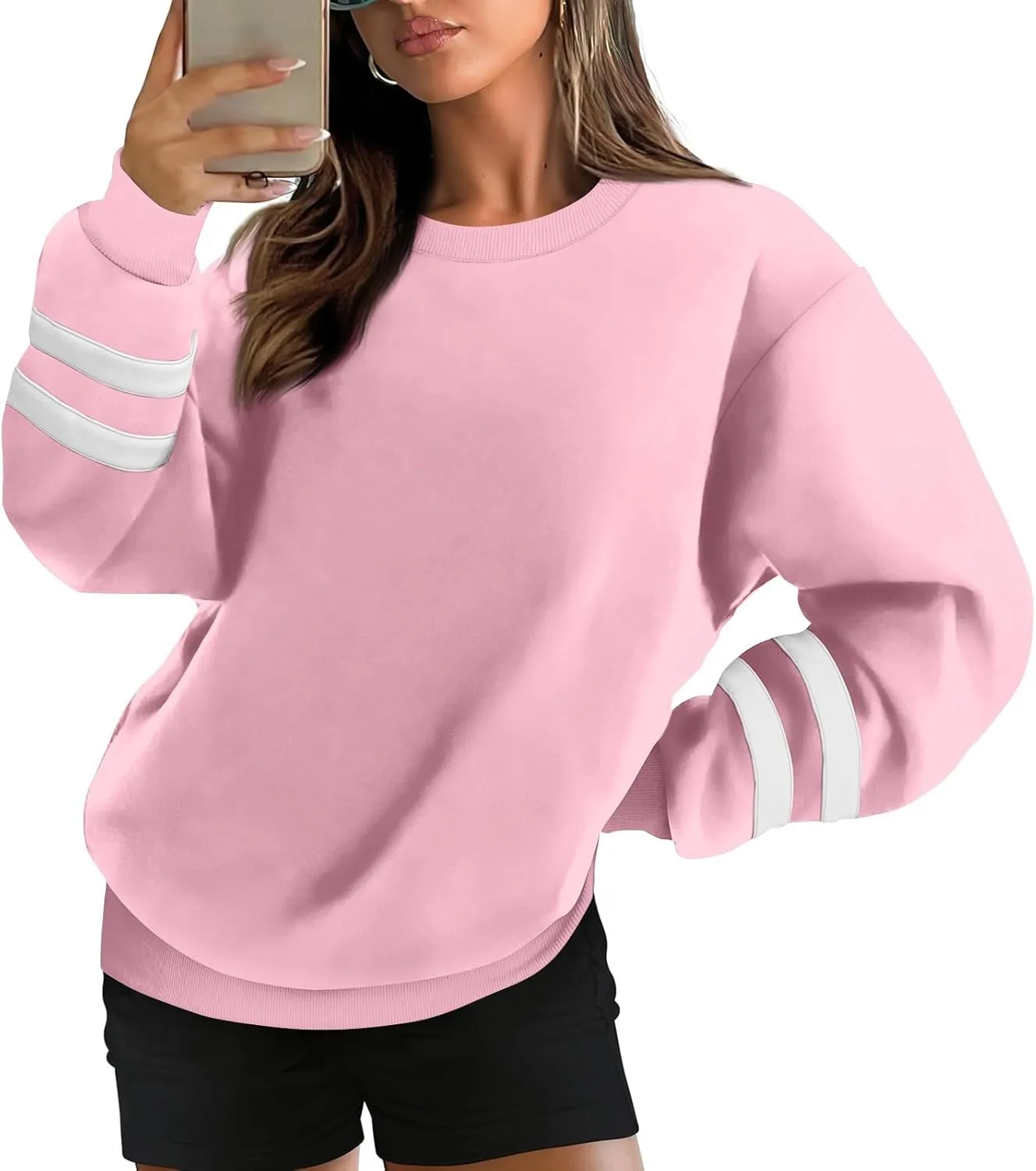 midelxp Womens Plus Size Sweatshirts Color Block Oversized Crewneck Sweatshirts Winter Warm Fleece Pullover Cute Fall Outfits
