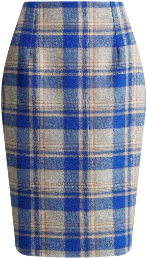 Midi Plaid Skirts for Women High Waisted Knee Length Wool Skirt 2024 Trendy Slim Fit Fall Winter Bodycon Wrap Skirt