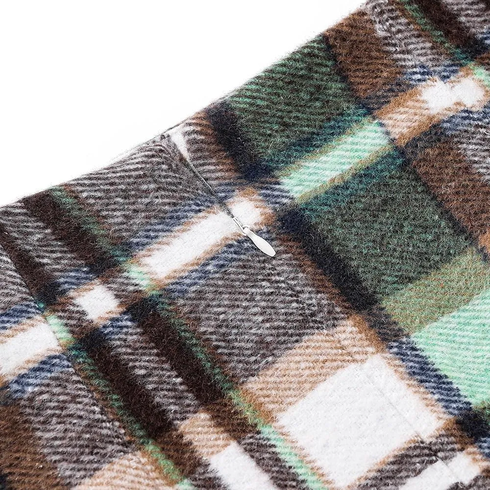 Midi Plaid Skirts for Women High Waisted Knee Length Wool Skirt 2024 Trendy Slim Fit Fall Winter Bodycon Wrap Skirt
