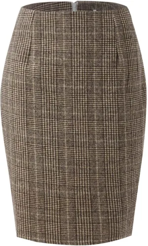 Midi Plaid Skirts for Women High Waisted Knee Length Wool Skirt 2024 Trendy Slim Fit Fall Winter Bodycon Wrap Skirt