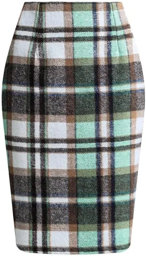 Midi Plaid Skirts for Women High Waisted Knee Length Wool Skirt 2024 Trendy Slim Fit Fall Winter Bodycon Wrap Skirt